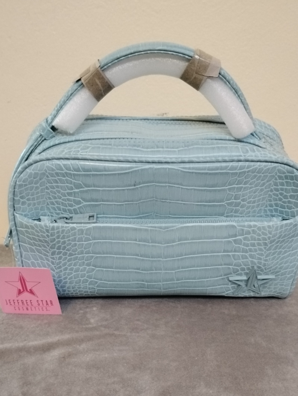 SOLD Out -NWT Jeffree Star Croc-Embossed Pastel Blue Top-Handle Cosmetic Bag